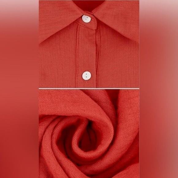 R. Vivimos Rust Red Tiered Midi Dress Women Small NWT Short Sleeves Button-Down - Picture 4 of 6